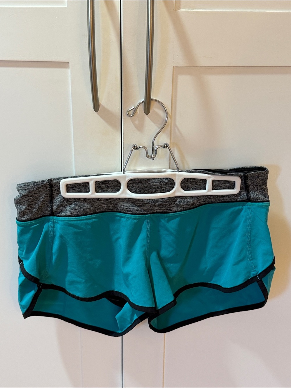 Lululemon Women’s Teal Athletic Shorts with Gray Waistband